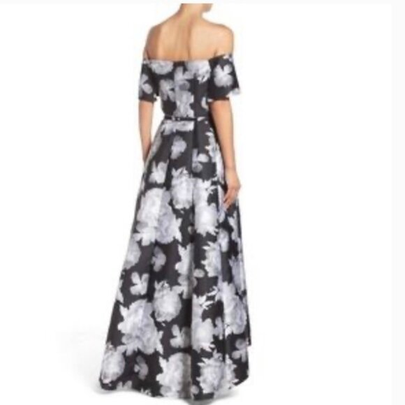 EUC Vince Camuto Black Floral Jacquard Off-the-Shoulder Formal Dress - Women's 6 - Picture 4 of 13